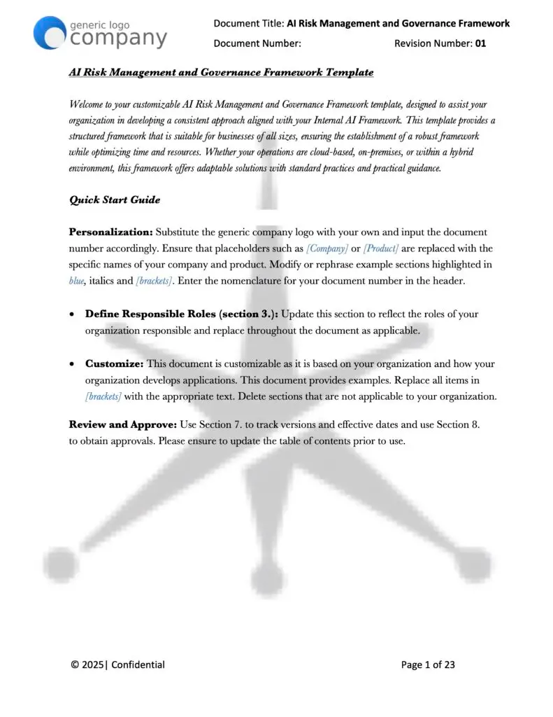 AI Risk Management and Governance Framework pg 1