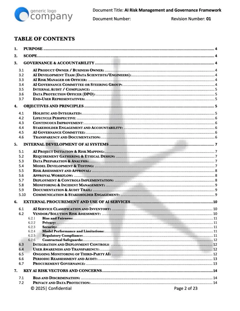 AI Risk Management and Governance Framework pg 2