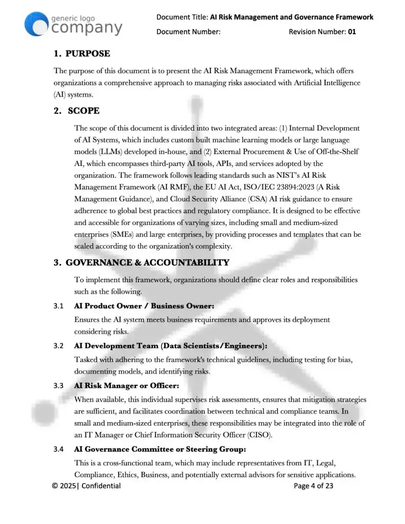 AI Risk Management and Governance Framework pg 4