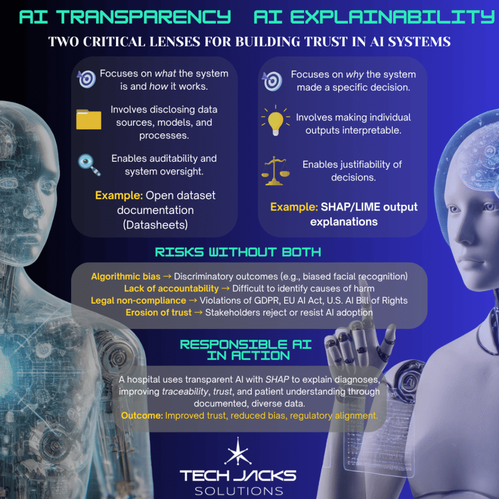 AI Explainability Image - showing comparison between AI Transparency and AI Explainability