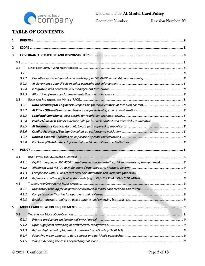 AI Model Card Policy Template