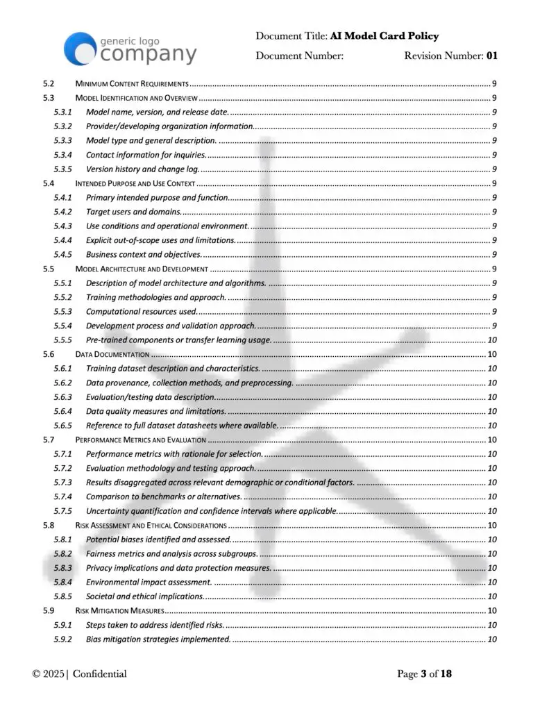 AI Model Card Policy Template 3