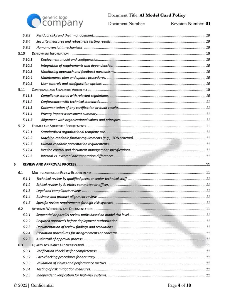 AI Model Card Policy Template 4