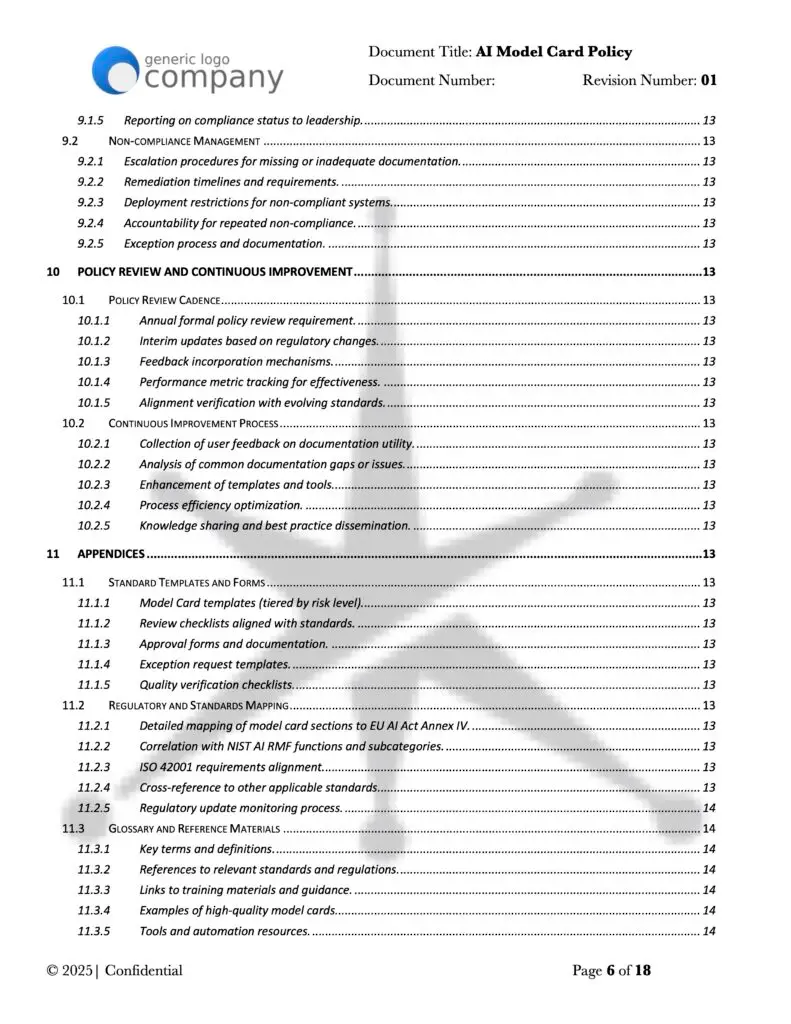 AI Model Card Policy Template 6