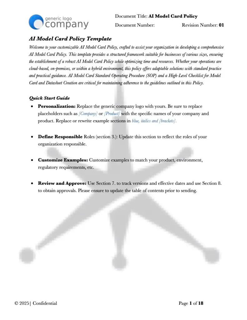 AI Model Card Policy Template