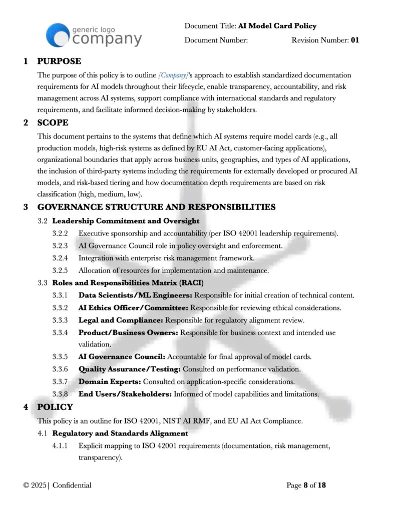 AI Model Card Policy Template 8
