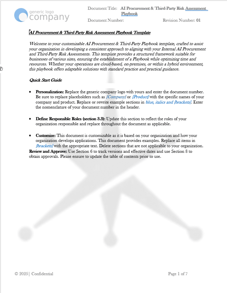 AI Procurement and Third Party Risk Assessment Playbook pg.1
