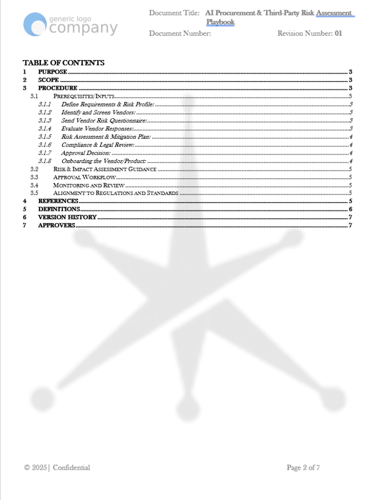 AI Procurement and Third Party Risk Assessment Playbook