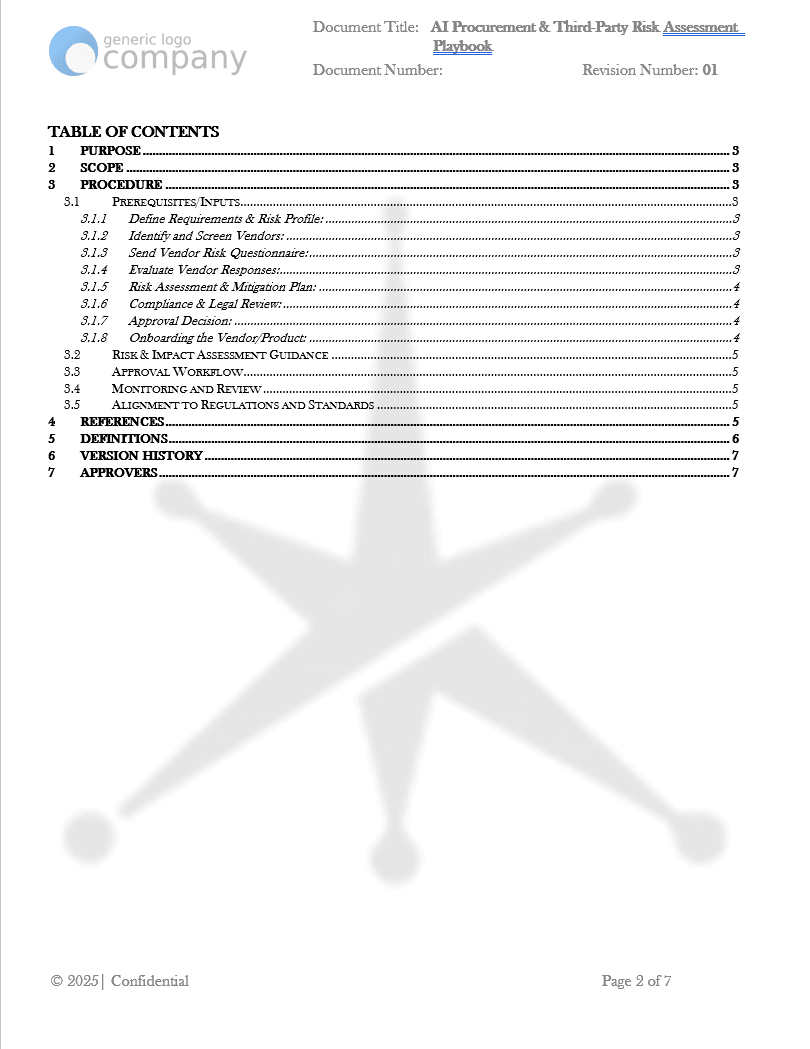 AI Procurement and Third Party Risk Assessment Playbook