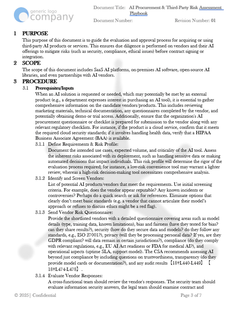 AI Procurement and Third Party Risk Assessment Playbook pg.3