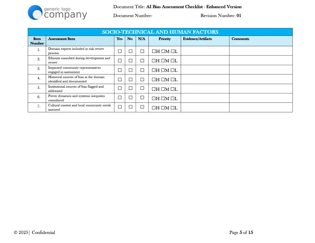 AI Bias Assessment Checklist