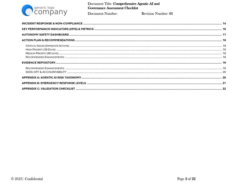 AI Comprehensive Agentic AI Compliance and Governance Checklist pg2
