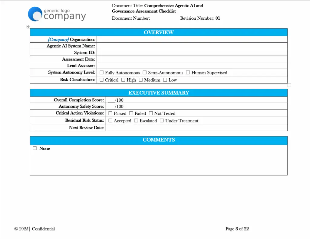 AI Comprehensive Agentic AI Compliance and Governance Checklist pg3