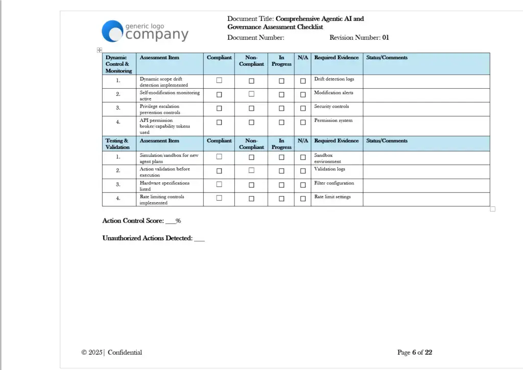 AI Comprehensive Agentic AI Compliance and Governance Checklist pg6