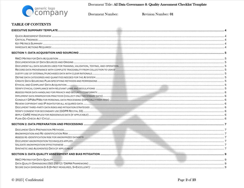 AI Data Governance and Quality Assessment