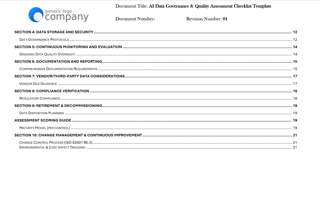 AI Data Governance and Quality Assessment Checklist Template pg3
