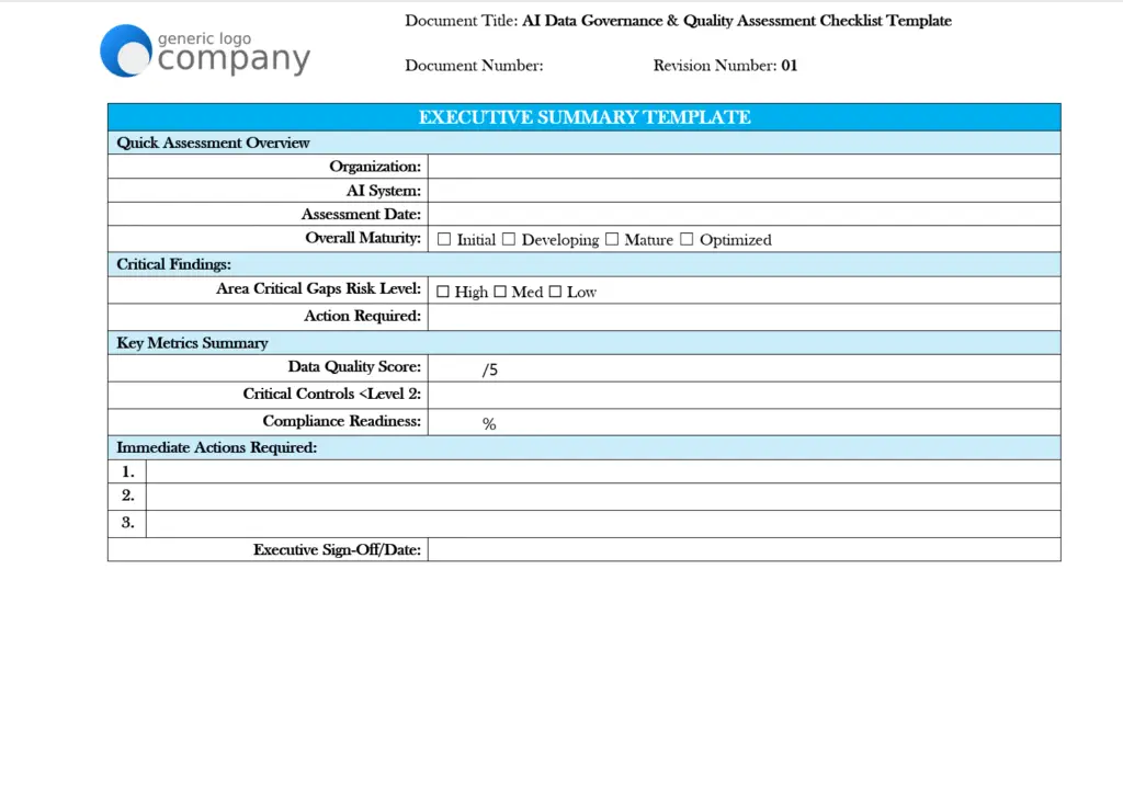 AI Data Governance and Quality Assessment Checklist Template pg4