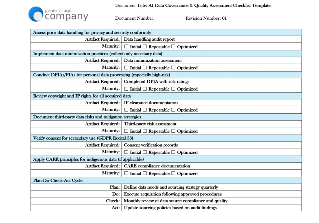 AI Data Governance and Quality Assessment Checklist Template pg6