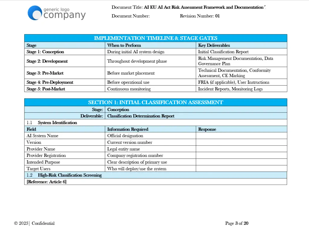 AI EU AI Act Risk Assessment Framework and Documentation pg3