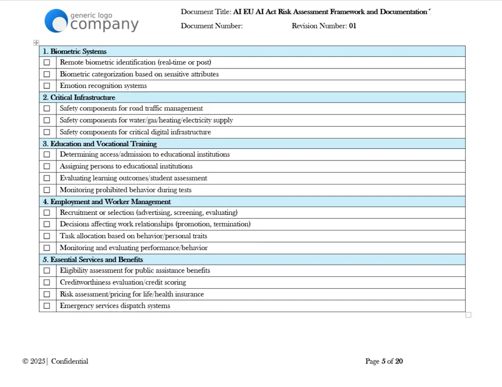 AI EU AI Act Risk Assessment Framework and Documentation pg5