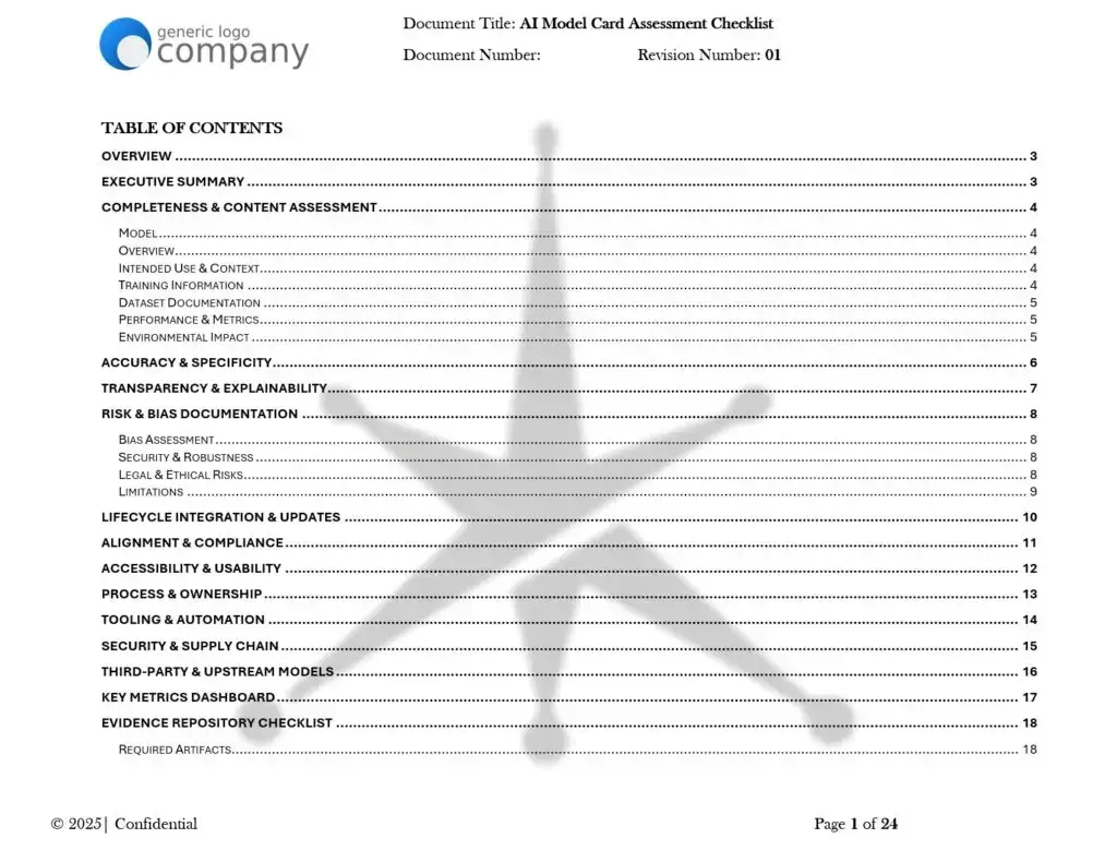 AI Model Card Assessment Checklist pg1