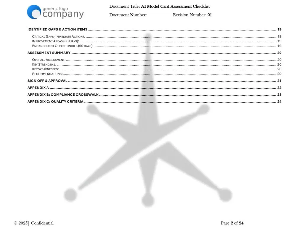 AI Model Card Assessment Checklist pg2