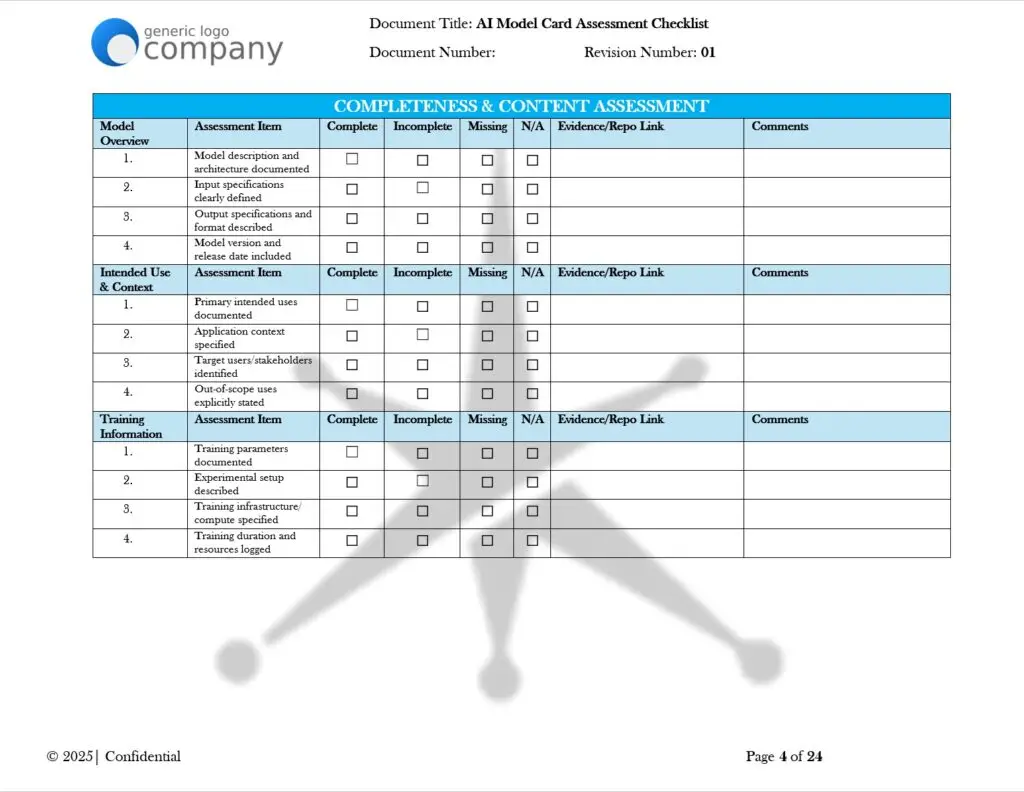 AI Model Card Assessment Checklist pg4