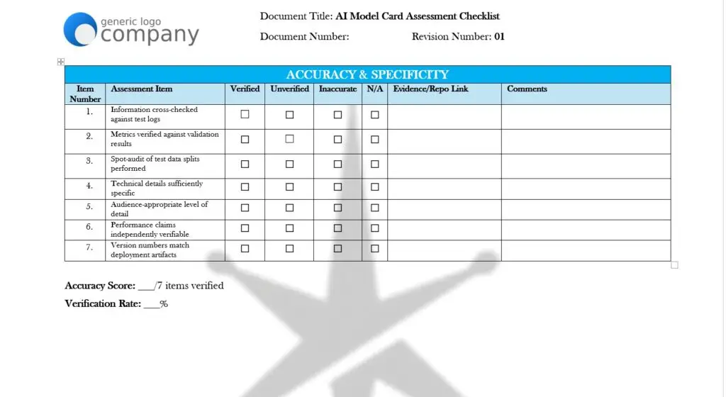 AI Model Card Assessment Checklist pg6