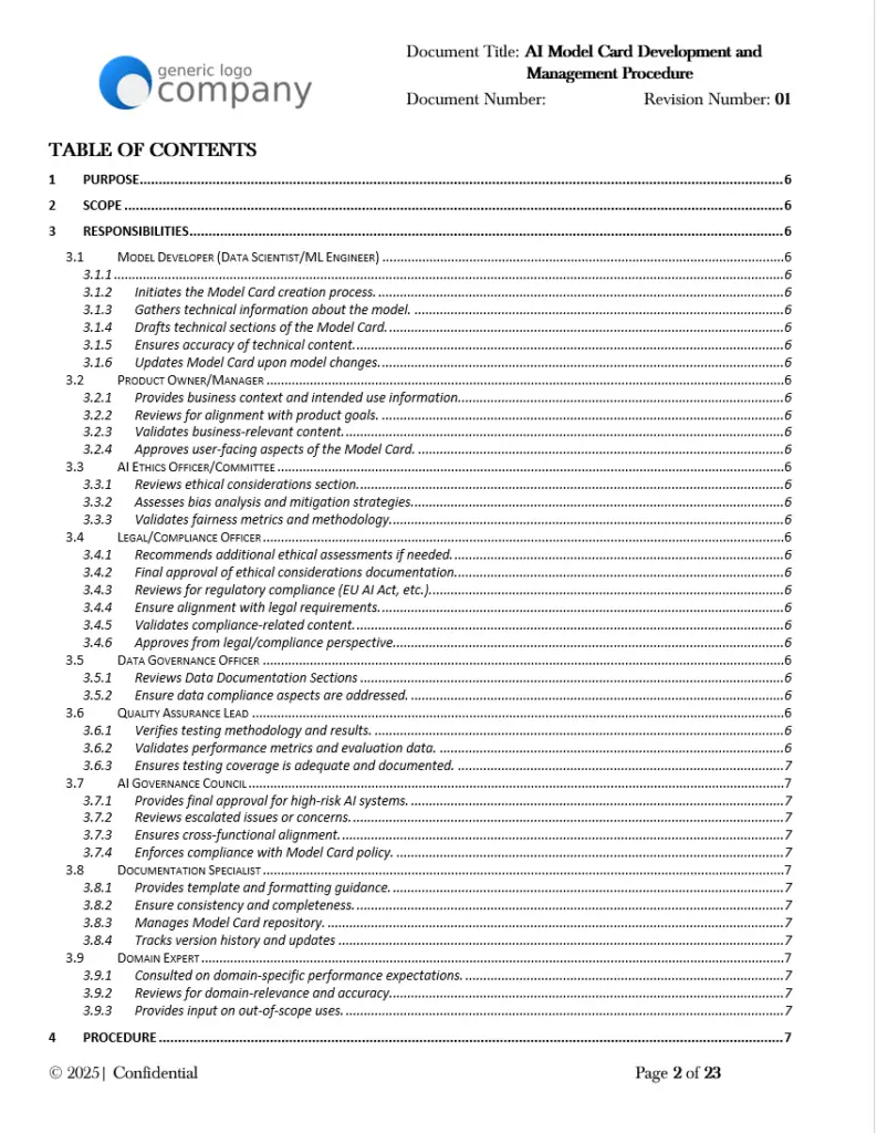 AI Model Card Development and Management Procedure
