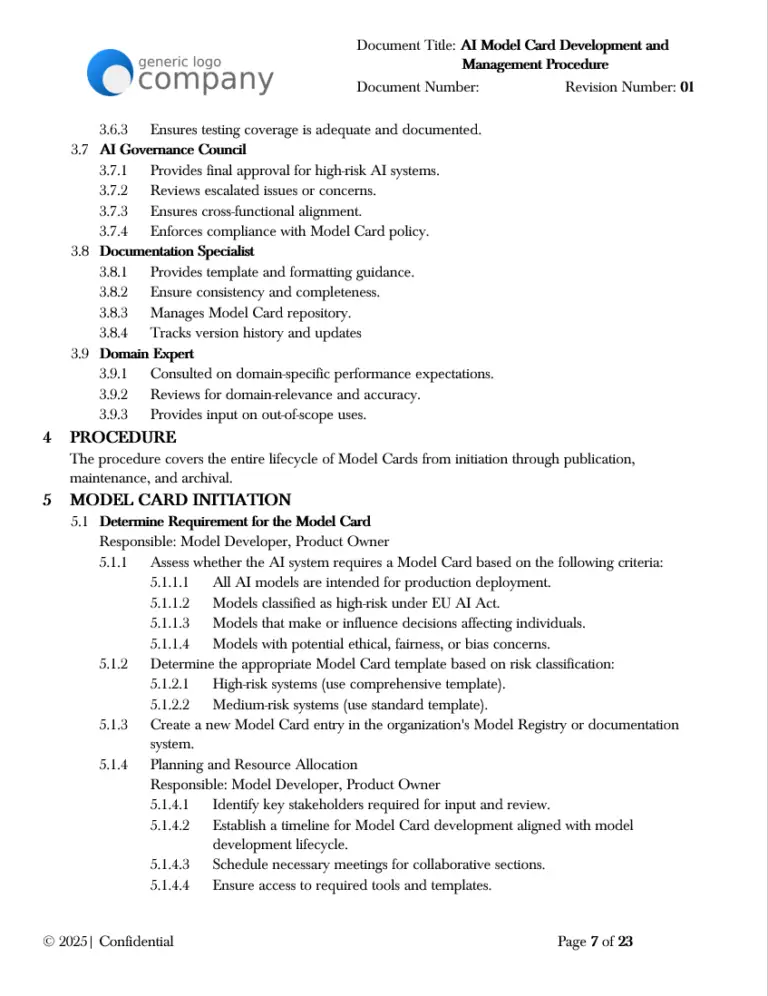 AI Model Card Development and Management Procedure pg7