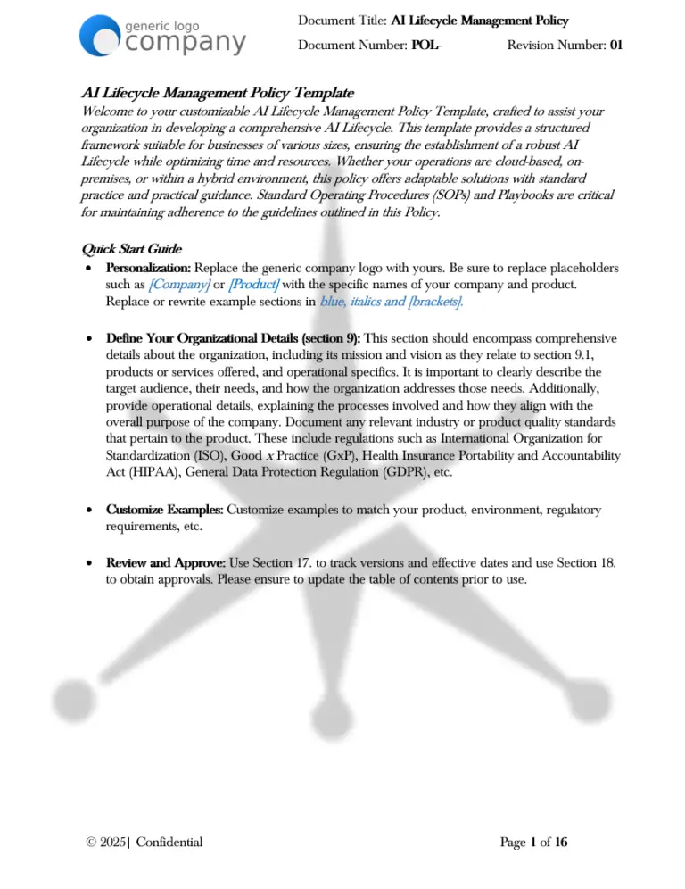 AI Lifecycle Management Framework Outline pg 1
