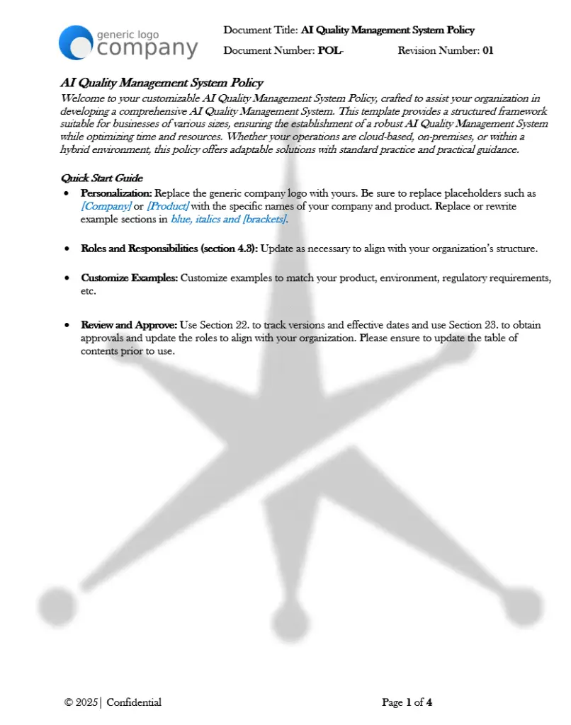 AI Quality Management System policy