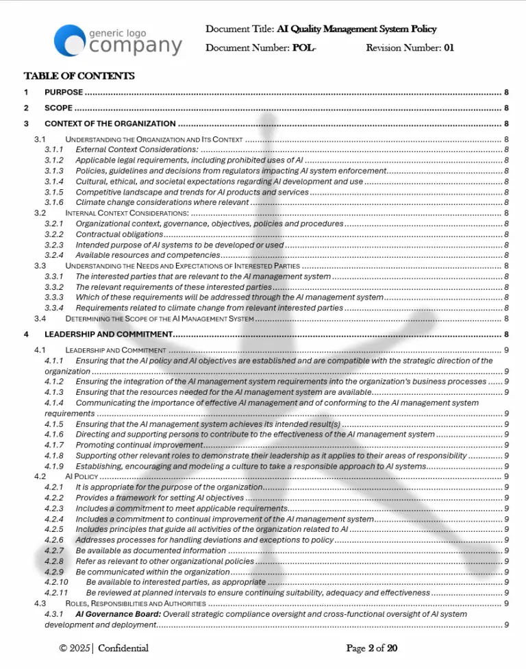 AI Quality Management System Policy