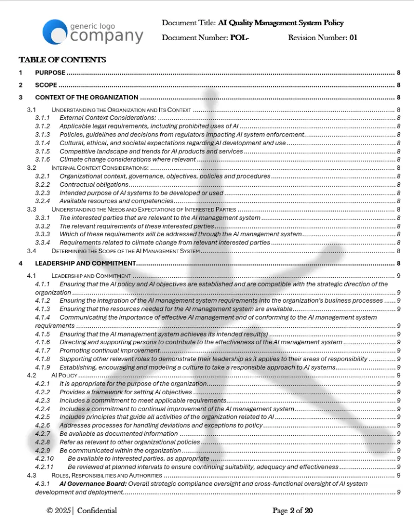 AI Quality Management System Policy
