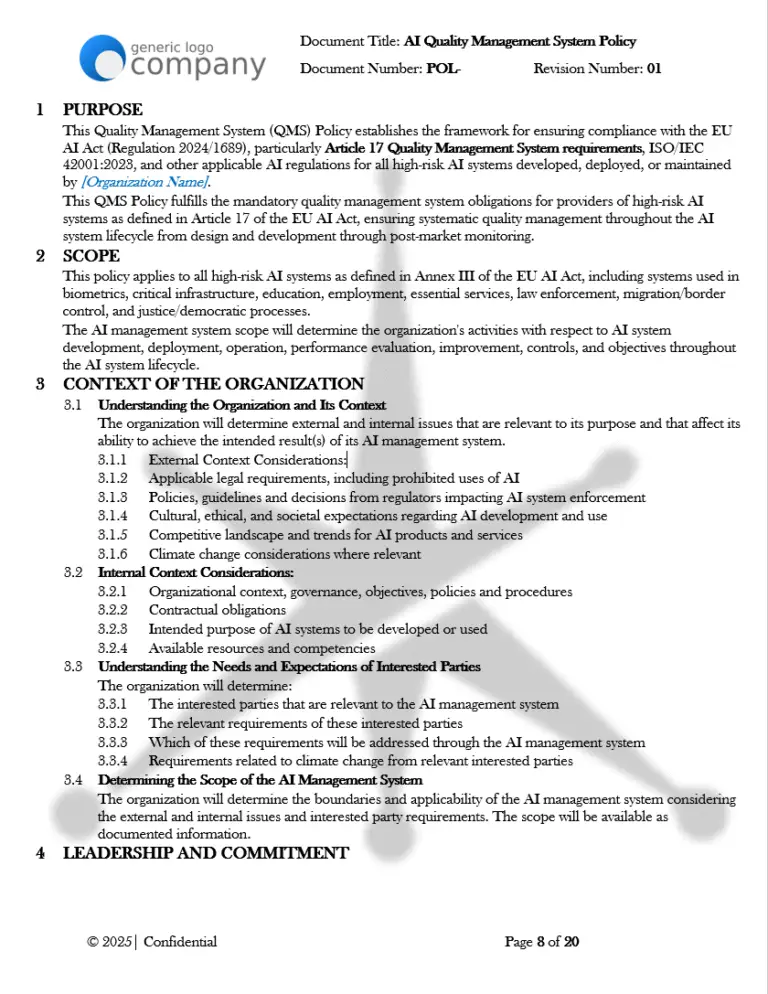 AI Quality Management System Policy