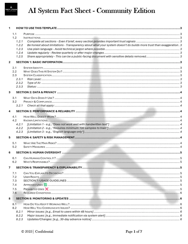 Free AI System Fact Sheet