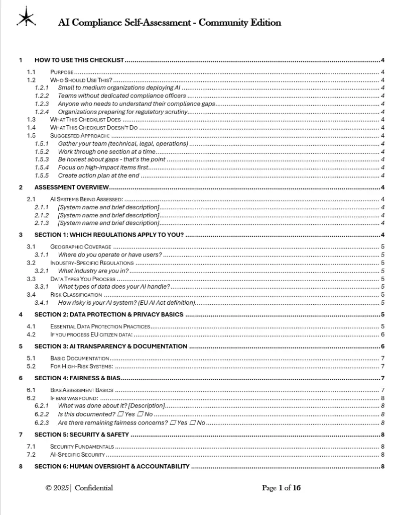 AI Compliance Self Assessment Community Edition pg.1