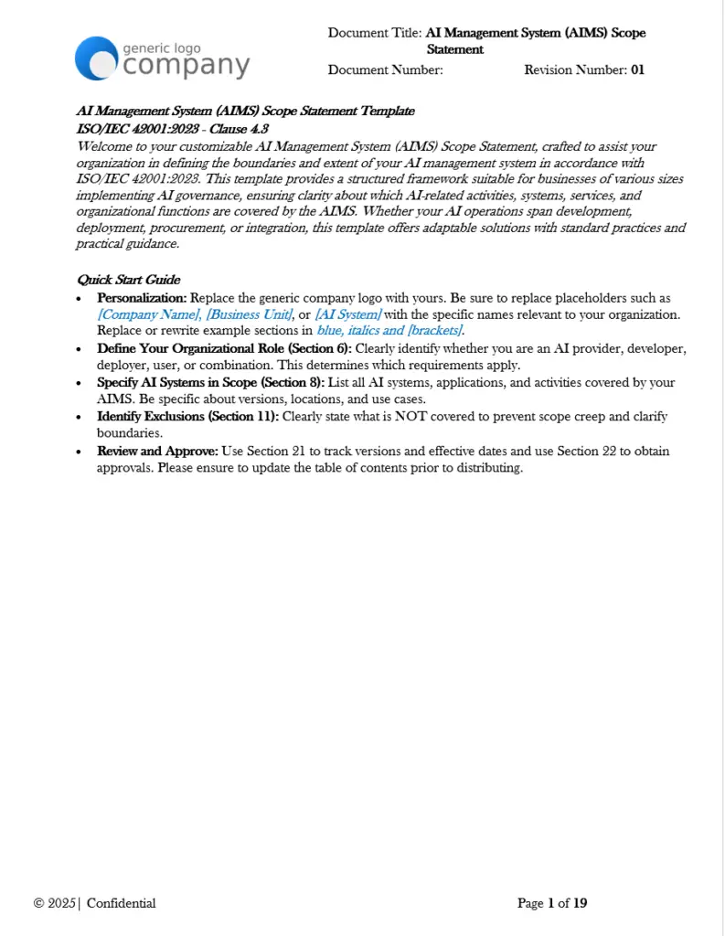 AI Management System Scope Statement Template