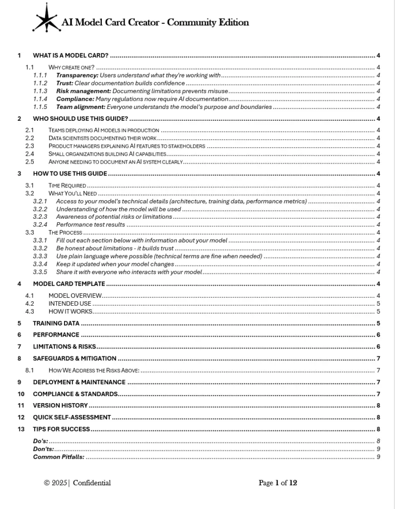 AI model card creator