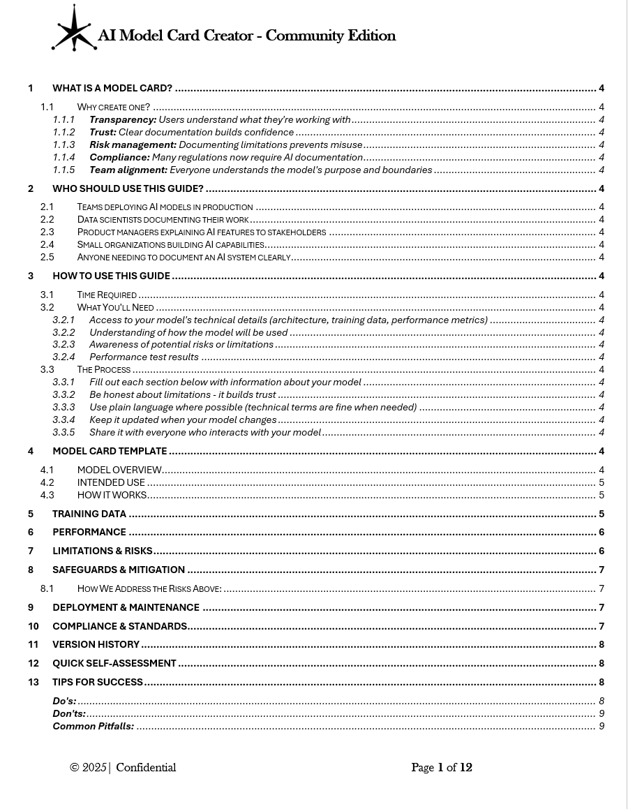 AI model card creator