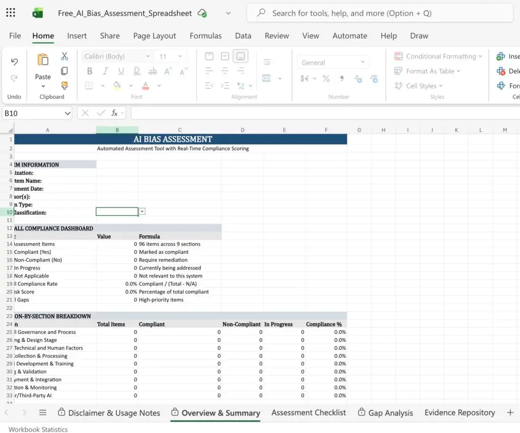 Free AI Bias Assessment Spreadsheet pg1