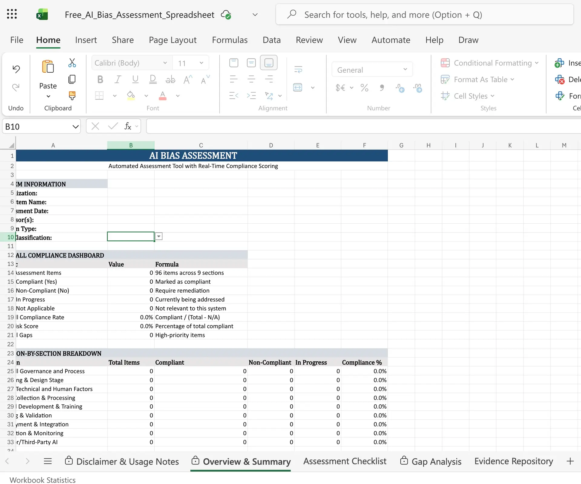 Free AI Bias Assessment Spreadsheet pg1