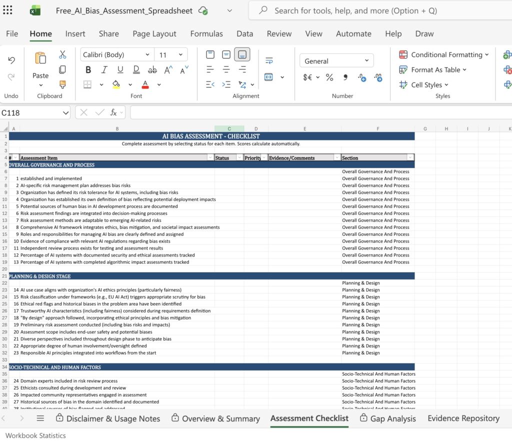 Free AI Bias Assessment Spreadsheet pg2