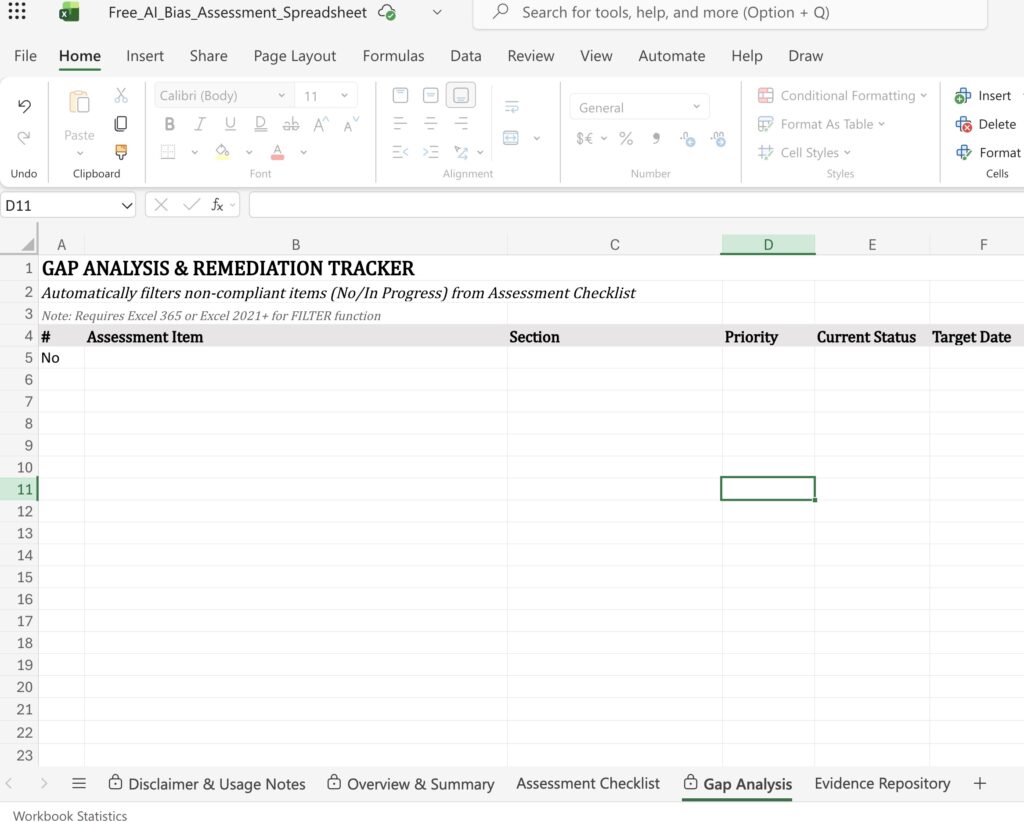 Free AI Bias Assessment Spreadsheet pg4