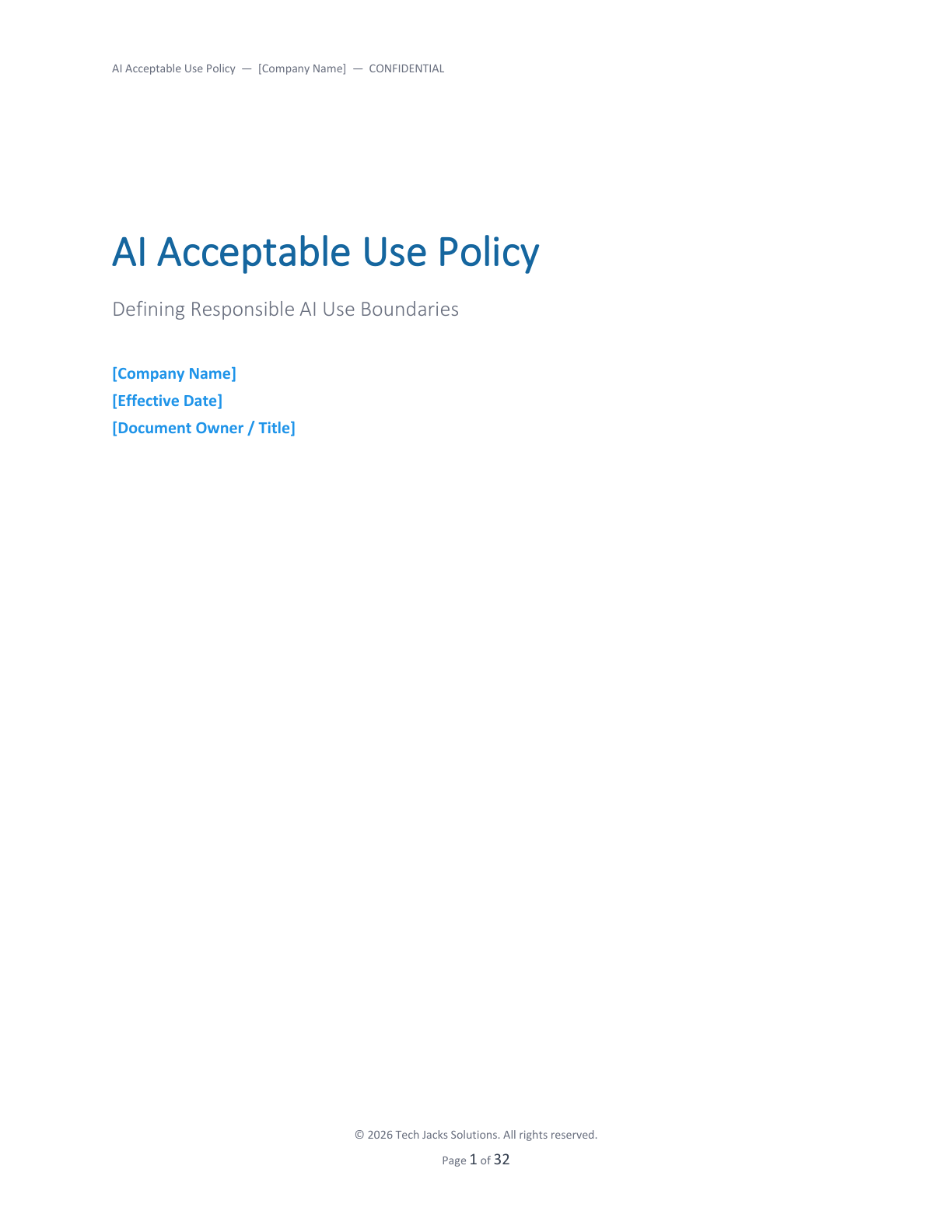AI Acceptable Use Policy Template Cover Page