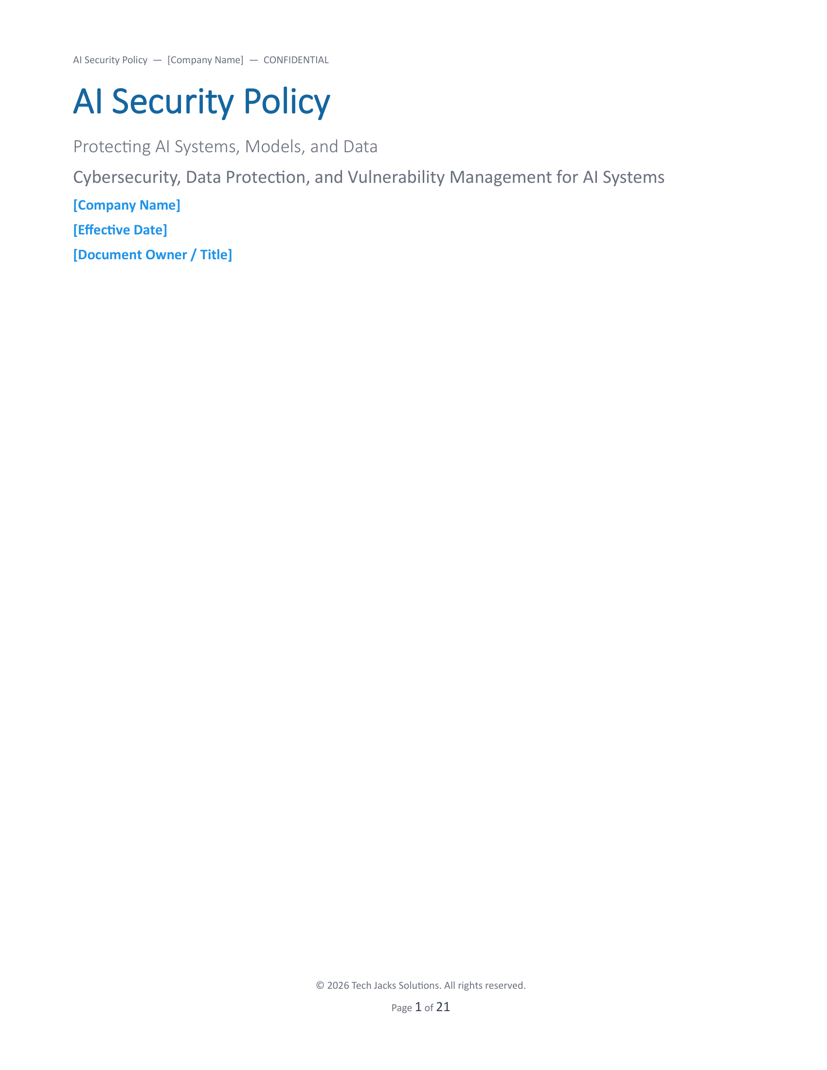 AI Security Policy Template Cover Page