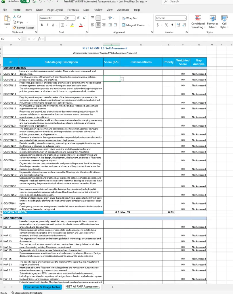 Free NIST AI RMF Self Assessment 3