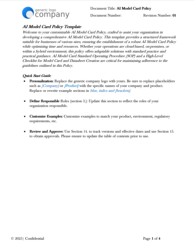 AI Model Card Policy Template — Documentation