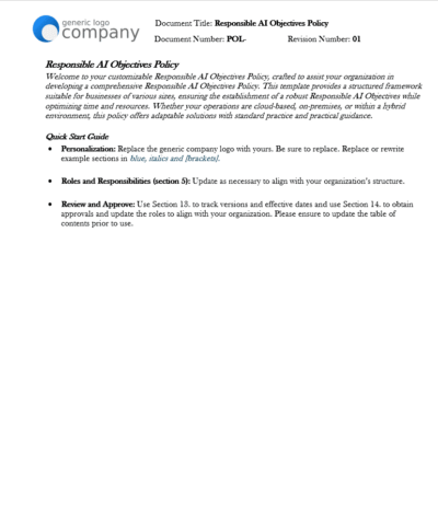 Responsible AI Objectives Policy Template - ISO Aligned