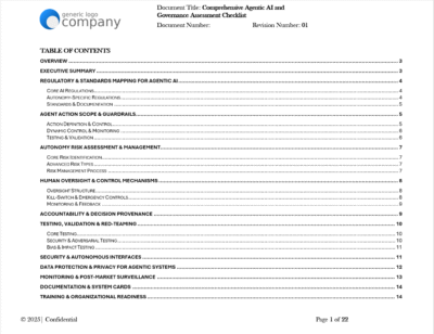 Comprehensive Agentic AI Compliance Assessment and Governance Template